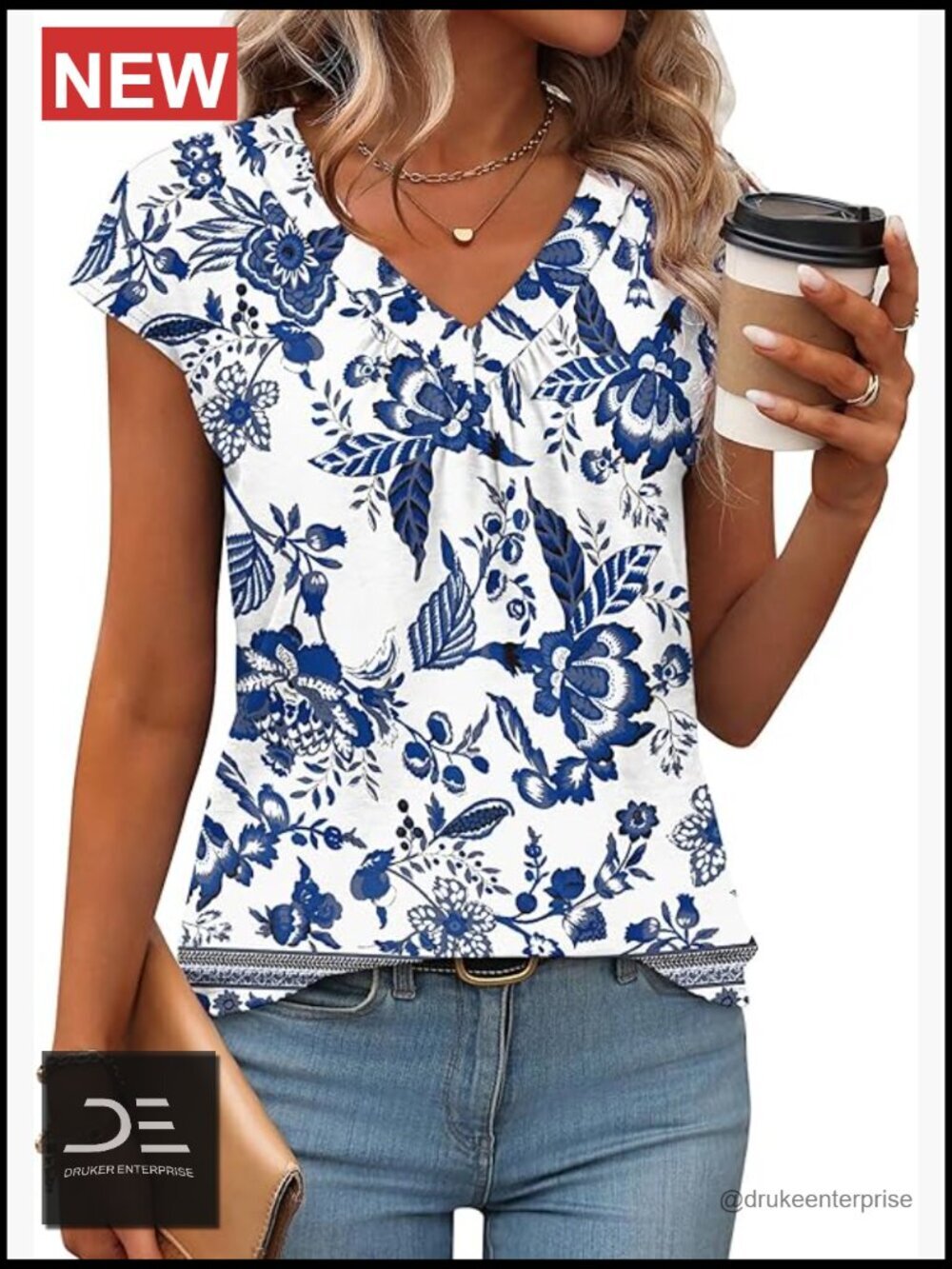V Neck Sleeveless Tank Top Floral Summer Top